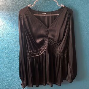 Black satin deep V neck top from Torrid